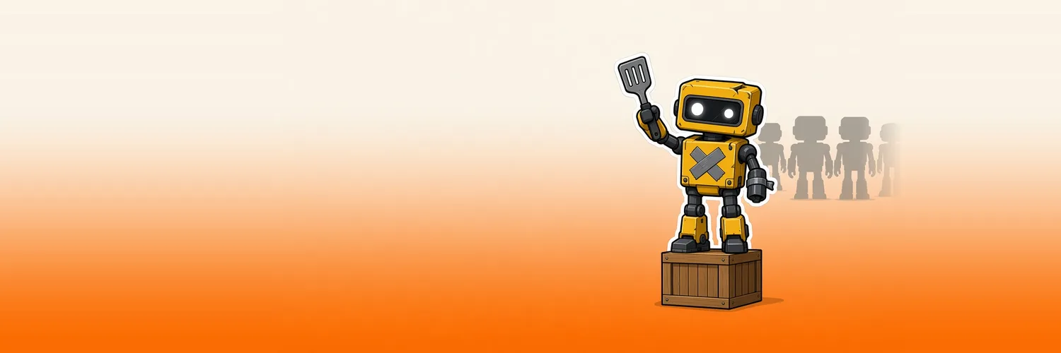 Subprime Robot banner: the robot intern with his spatula