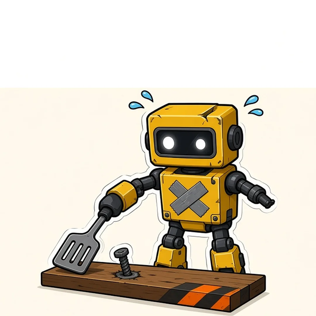 Subprime Robot trying to fix a screw with a spatula